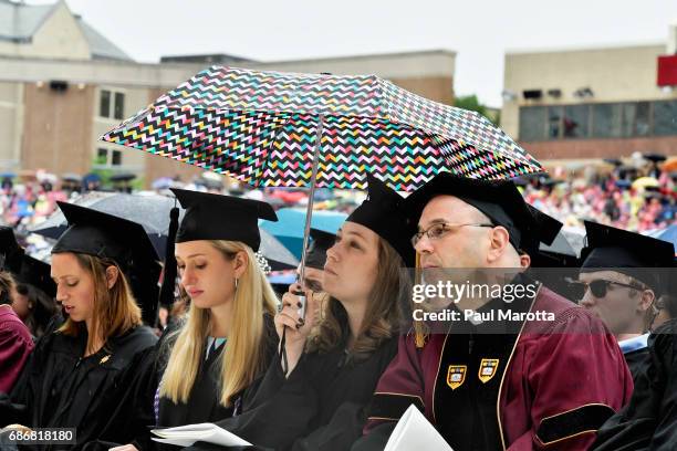 General atmosphere at the Boston College 2017 141st Commencement Exercises at Boston College Alumni Stadium on May 22, 2017 in Boston, Massachusetts....