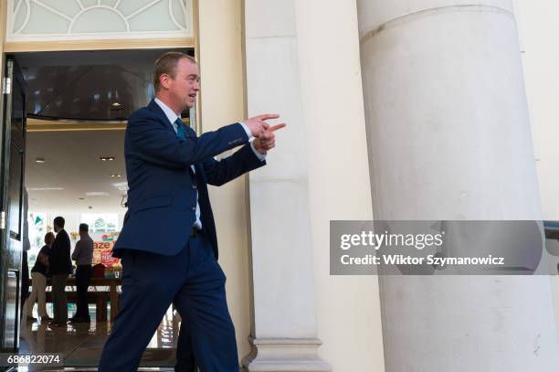 Liberal Democrat leader Tim Farron leaves the HQ of Graze in Richmond as he campaigns for the 2017 General Election. The company specializes in the...