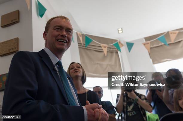 Liberal Democrat leader Tim Farron campaigns at the HQ of Graze in Richmond for the 2017 General Election on May 22, 2017 in London, England. The...