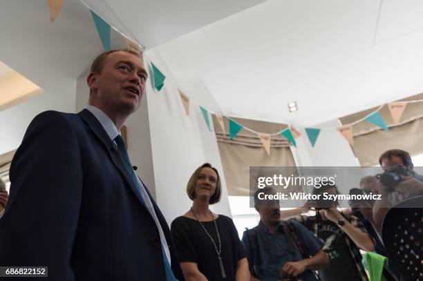 Liberal Democrat leader Tim Farron campaigns at the HQ of Graze in Richmond for the 2017 General Election on May 22, 2017 in London, England. The...