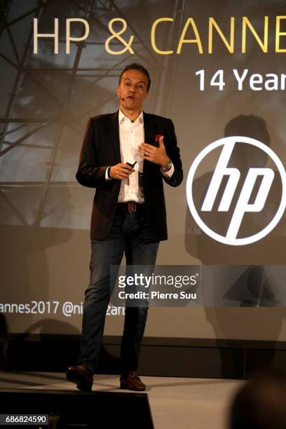 Nick Lazaridis speaks at the HP Media Day at the 70th Cannes Film Festival at Majestic Barierre on May 22, 2017 in Cannes, France.