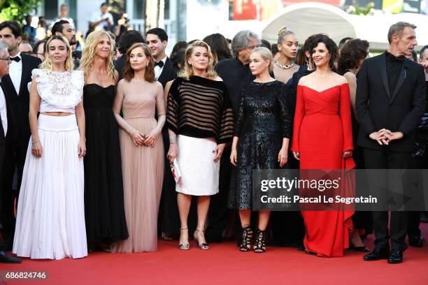 Elodie Bouchez, Sandrine Kiberlain, Isabelle Huppert, Catherine Deneuve, Emmanuelle Beart, Juliette Binoche, and Lambert Wilson attend the "The...