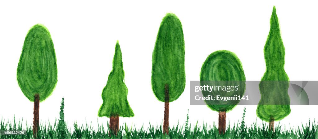Dibujos Animados De Árboles Verdes En Pasto En Acuarela Ilustración de stock - Getty Images Dibujos Animados De Árboles Verdes En Pasto En Acuarela Ilustración de stock - Getty Images
