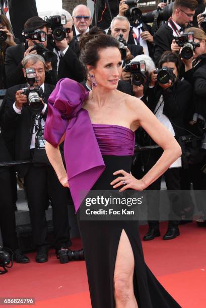 Andie MacDowell attends the 'The Meyerowitz Stories' screening during the 70th annual Cannes Film Festival at Palais des Festivals on May 21, 2017 in...