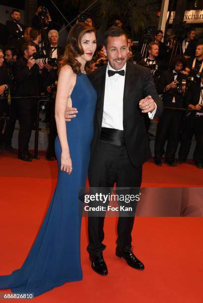 Adam Sandler and Jackie Titone attend the 'The Meyerowitz Stories' screening during the 70th annual Cannes Film Festival at Palais des Festivals on...