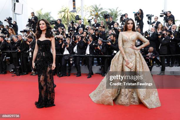 Andie MacDowell and Sonam Kapoor attends the "The Killing Of A Sacred Deer" screening during the 70th annual Cannes Film Festival at Palais des...