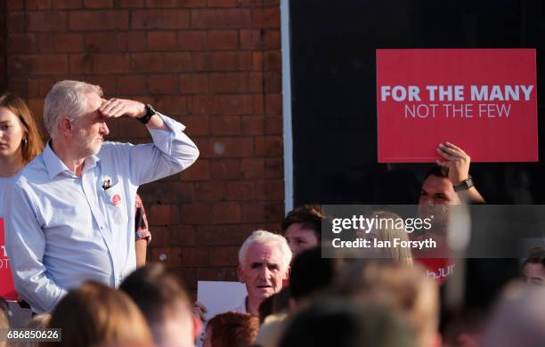 Labour Leader Jeremy Corbyn speaks to supporters during a visit to the Zebedee's Yard events space as he campaigns for the upcoming general election...