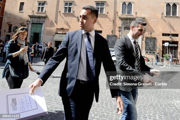 Vice-President of the Chamber of Deputies Luigi Di Maio releases interviews to the press before attending an Alternative Energy Meeting in Piazza...