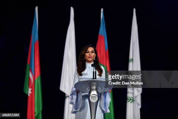 Mehriban Aliyeva, Vice President and First Lady of Azerbaijan speaks during the closing ceremony of Baku 2017 - 4th Islamic Solidarity Games at the...