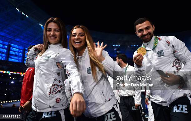 Athletes from Azerbaijan make their way into the stadium during the closing ceremony of Baku 2017 - 4th Islamic Solidarity Games at the Olympic...