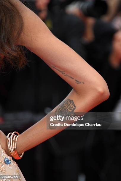 Jourdan Dunn, tattoo detail, attends the "The Killing Of A Sacred Deer" screening during the 70th annual Cannes Film Festival at Palais des Festivals...