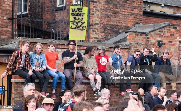 Thousands of supporters attend a speech by Labour Leader Jeremy Corbyn during a visit to the Zebedee's Yard events space as he campaigns for the...