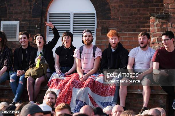 Thousands of supporters attend a speech by Labour Leader Jeremy Corbyn during a visit to the Zebedee's Yard events space as he campaigns for the...