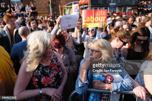 Thousands of supporters attend a rally to hear Labour Leader Jeremy Corbyn during a visit to the Zebedee's Yard events space as he campaigns for the...