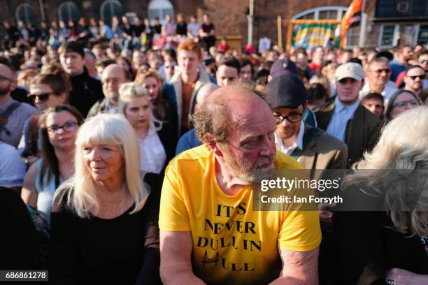Thousands of supporters attend a rally to hear Labour Leader Jeremy Corbyn during a visit to the Zebedee's Yard events space as he campaigns for the...