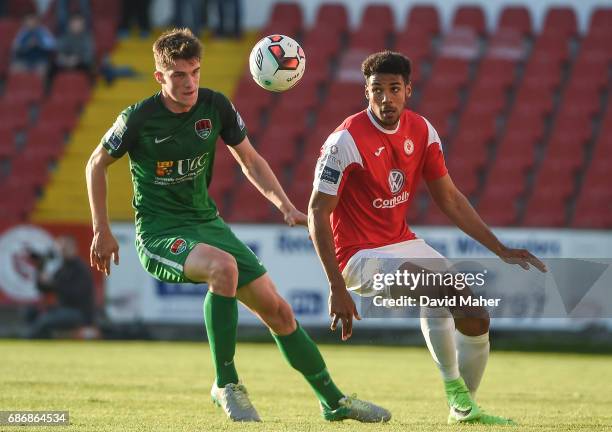 Sligo , Ireland - 22 May 2017; Jonah Ayunga of Sligo Rovers in action against Ryan Delaney of Cork City during the SSE Airtricity League Premier...