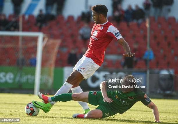 Sligo , Ireland - 22 May 2017; Jonah Ayunga of Sligo Rovers in action against Stephen Dooley of Cork City during the SSE Airtricity League Premier...