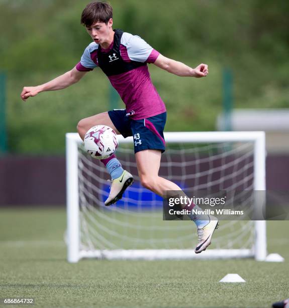 Harry Mckirdy of Aston Villa in action during a Aston Villa U23's training session at the club's training ground at Bodymoor Heath on May 22, 2017 in...