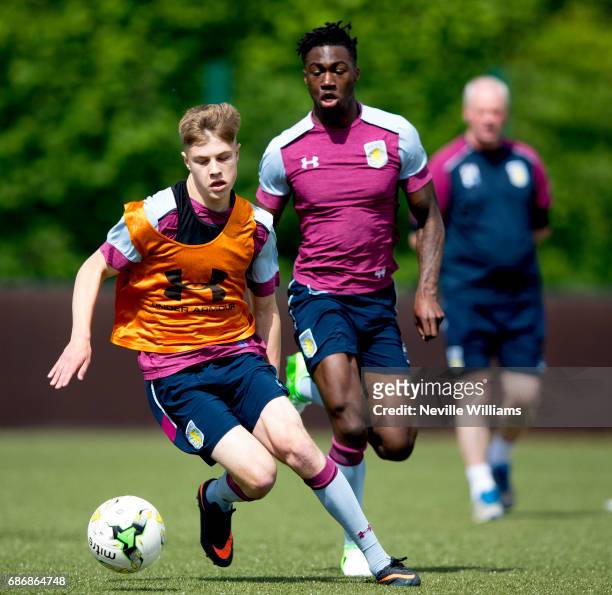 Jordan Cox of Aston Villa in action during a Aston Villa U23's training session at the club's training ground at Bodymoor Heath on May 22, 2017 in...