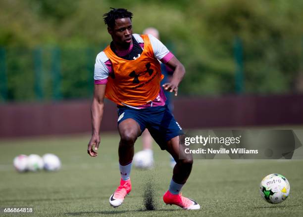 Keinan Davis of Aston Villa in action during a Aston Villa U23's training session at the club's training ground at Bodymoor Heath on May 22, 2017 in...