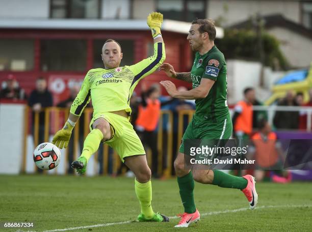 Sligo , Ireland - 22 May 2017; Michael Schlingermann of Sligo Rovers in action against Karl Sheppard of Cork City during the SSE Airtricity League...