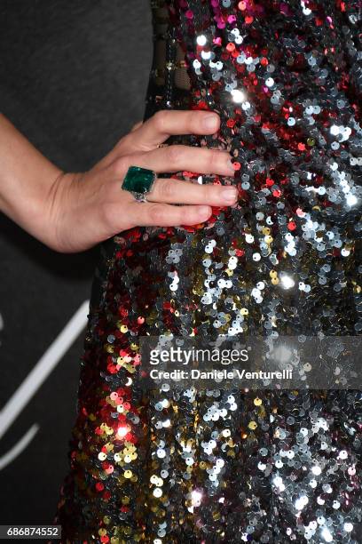 Marion Cotillard, jewelry detail, attends the Chopard Trophy photocall at Hotel Martinez on May 22, 2017 in Cannes, France.