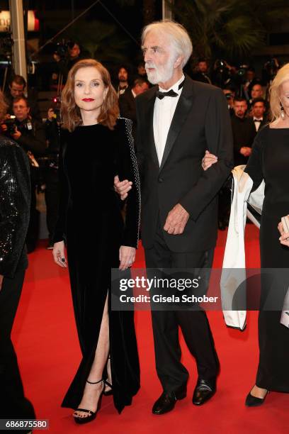 Isabelle Huppert and director Michael Haneke attend the "Happy End" screening during the 70th annual Cannes Film Festival at Palais des Festivals on...