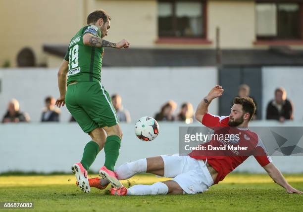 Sligo , Ireland - 22 May 2017; Karl Sheppard of Cork City is tackled by Kyle Callan McFadden of Sligo Rovers resulting in a penalty been awarded...