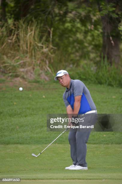 James Back of Korea chips up to the eighth hole during the third and weather shortened third and final round of the PGA TOUR Latinoamerica Essential...