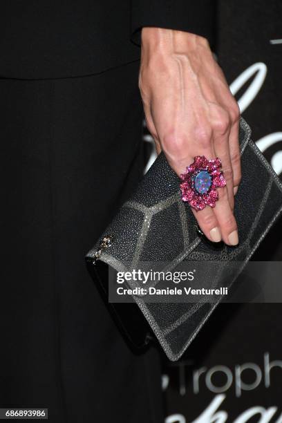 Izabel Goulart,bag detail, attends the Chopard Trophy photocall at Hotel Martinez on May 22, 2017 in Cannes, France.