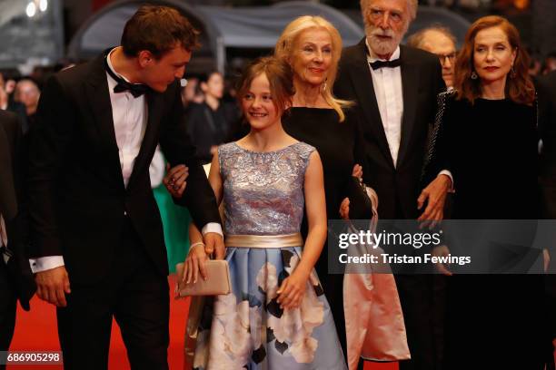 Franz Rogowski, Fantine Harduin, Susi Haneke, Michael Haneke and Isabelle Huppert attend the "Happy End" screening during the 70th annual Cannes Film...