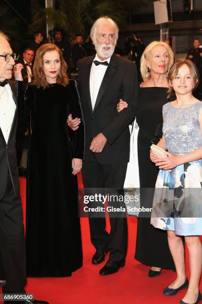Fantine Harduin, Susi Haneke, director Michael Haneke, Isabelle Huppart and Jean-Louis Trintignant attends the "Happy End" screening during the 70th...