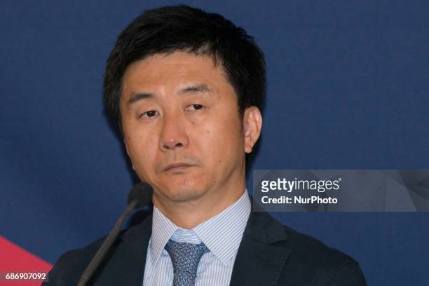 Kang Chol Hwan, a North Korean dissident who was imprisoned concentration camp for 10 years, speaks at the 2017 Oslo Freedom Forum on May 22 2017 at...