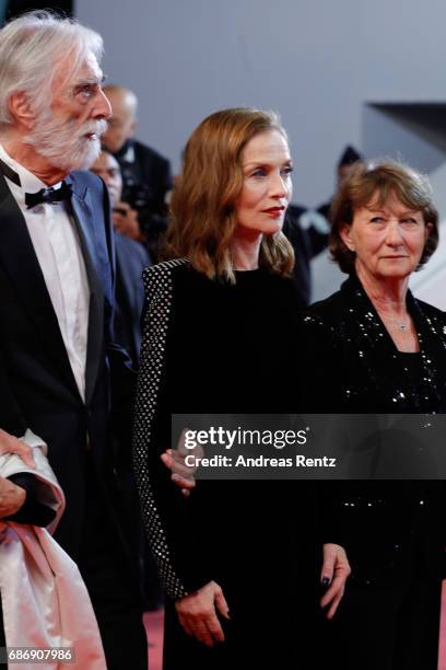 Michael Haneke, Isabelle Huppert and Marianne Hoepfnerattend the "Happy End" screening during the 70th annual Cannes Film Festival at Palais des...