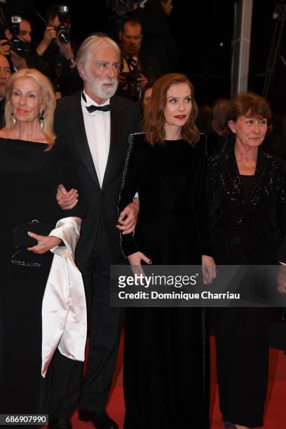 Susi Haneke, Michael Haneke, Isabelle Huppert and Marianne Hoepfnerattend the "Happy End" screening during the 70th annual Cannes Film Festival at...