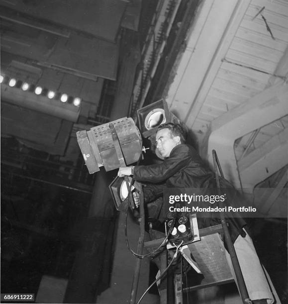 Backstage of the premiere of the "cantata scenica" Trionfo di Afrodite by Carl Orff, conducted by Herbert von Karajan, at Teatro alla Scala. A...