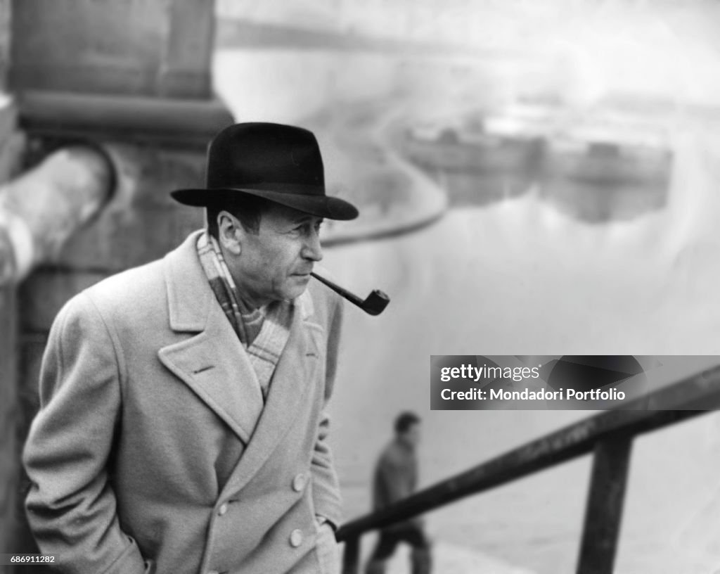 Georges Simenon on the docks of Porta Ticinese