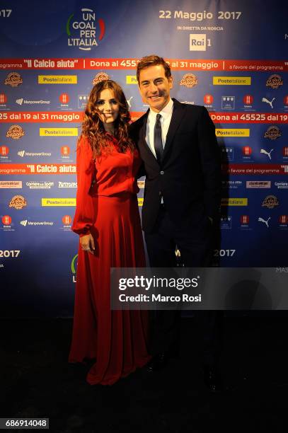 Serena Rossi and Marco Liorni attend 'Un Goal per l'Italia' Event on May 22, 2017 in Norcia, Italy.