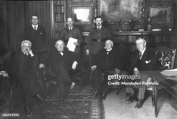 Prime Minister of United Kingdom David Lloyd George, President of France Georges Clemenceau, Prime Minister of Italy Vittorio Emanuele Orlando and...