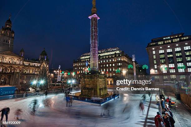 george square glasgow,  christmas lights - ice rink uk stock pictures, royalty-free photos & images