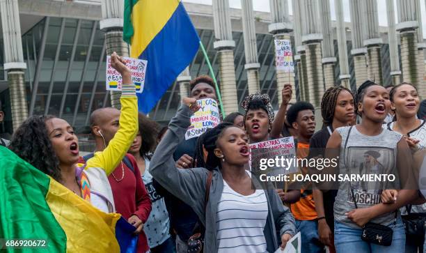 Afro-Colombians from the Pacific region protest in Medellin, Colombia, on May 22, 2017 in support of the people from the departments of Buenaventura...