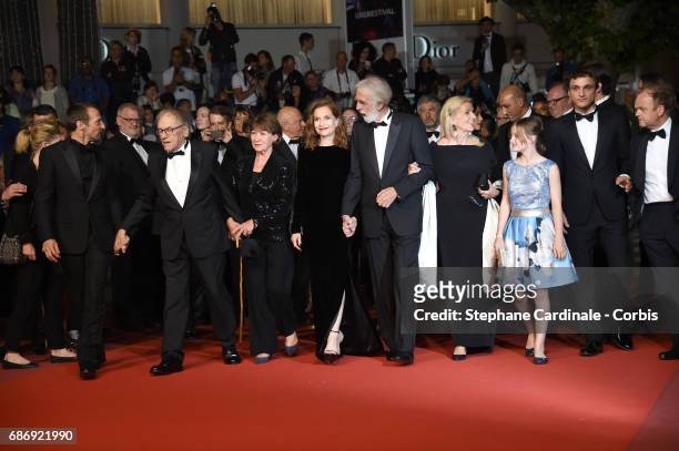 Members of cast and crew including Nabiha Akkari, Mathieu Kassovitz, Marianne Hoepfner, Jean-Louis Trintignant, Isabelle Huppert, director Michael...