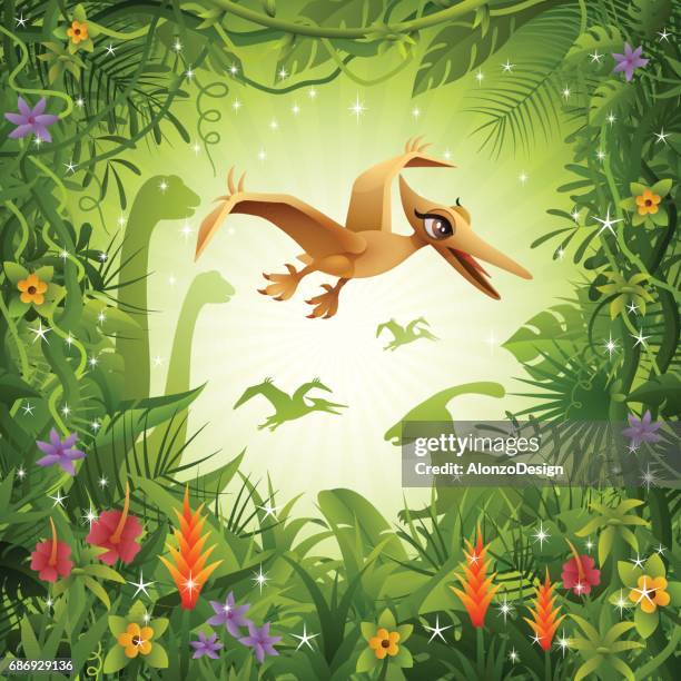 flying dinosaur - pterosaur stock illustrations