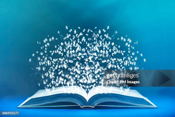 data from an open book - open book stockfoto's en -beelden