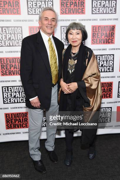 Lou DeMattei and Amy Tan attend the Elevator Repair Service Theater 25th Anniversary Gala at Tribeca Rooftop on May 22, 2017 in New York City.