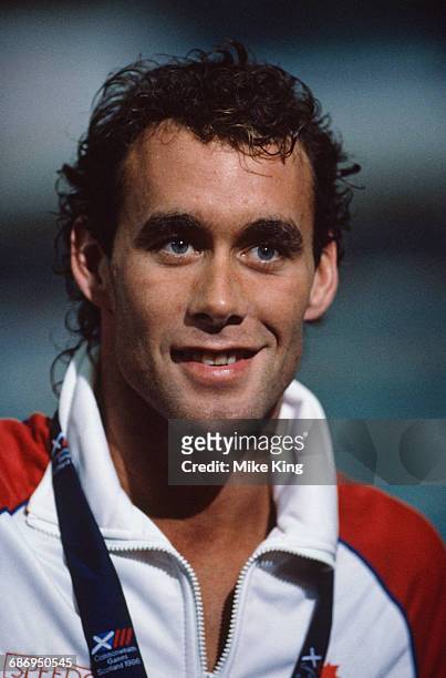 Portrait of Victor Davis of Canada after winning the Men's 100 metres breastroke event at the XIII Commonwealth Games on 28 July 1986 at the The...
