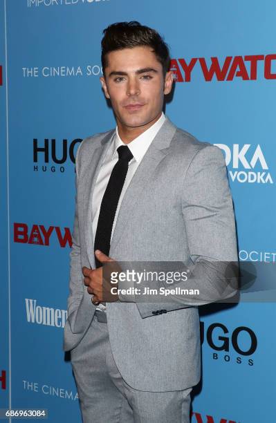 Actor Zac Efron attends the screening of "Baywatch" hosted by The Cinema Society at Landmark Sunshine Cinema on May 22, 2017 in New York City.