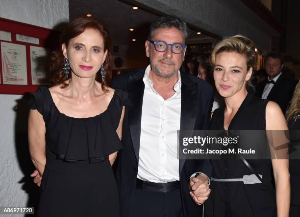 Margaret Mazzantini, Sergio Castellito and Jasmine Trinca attend Fondazione Prada Private Dinner during the 70th annual Cannes Film Festival at...