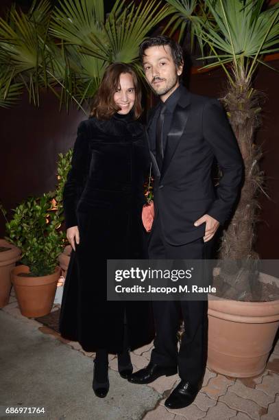 Daniela Michel and Diego Luna attend Fondazione Prada Private Dinner during the 70th annual Cannes Film Festival at Restaurant Fred L'Ecailler on May...