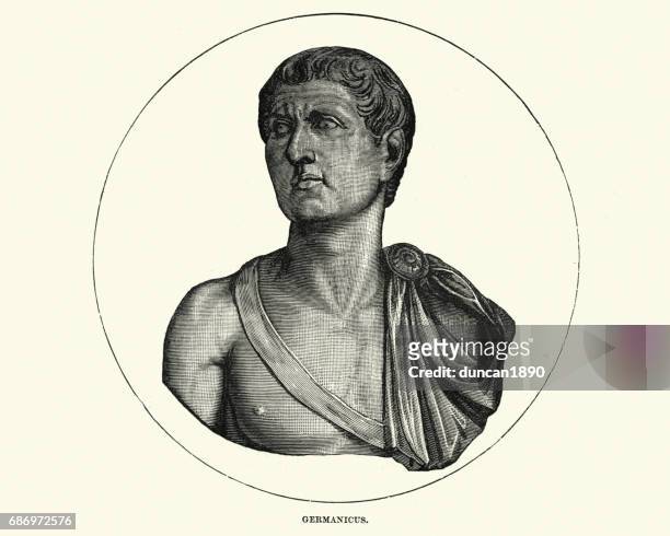 portrait of germanicus, ancient roman general - germanicus stock illustrations